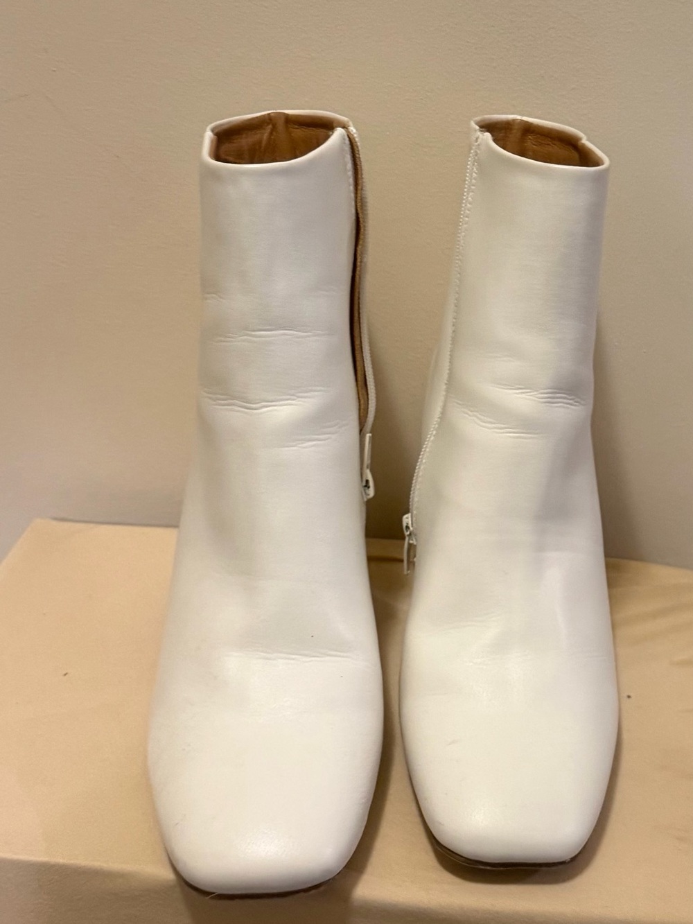 Madden Girl White Square-Toe Side-Zip Ankle Boots